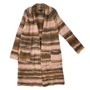 Nwot SKULL CASHMERE Cardigan L Pink Brown Open-Front Longline Long-Slv Pocket